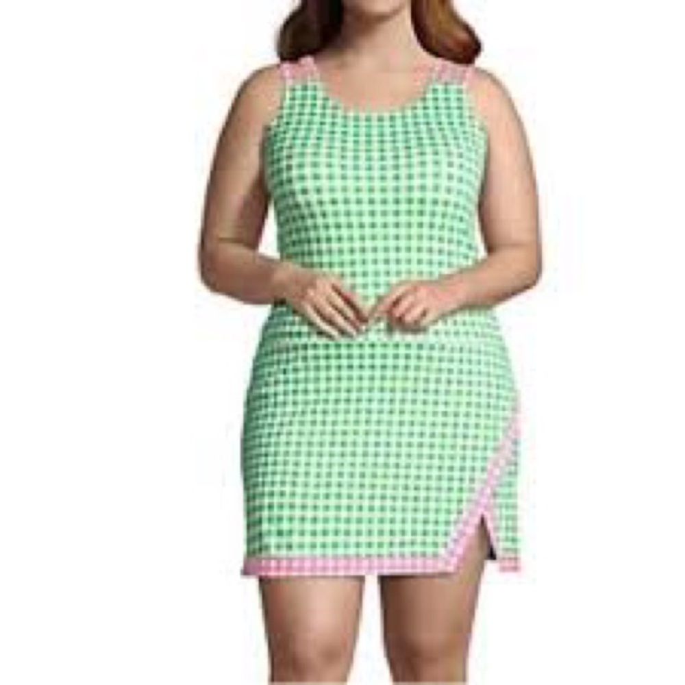 NWT Draper James x Lands End Green and Pink Gingham Swim Dress